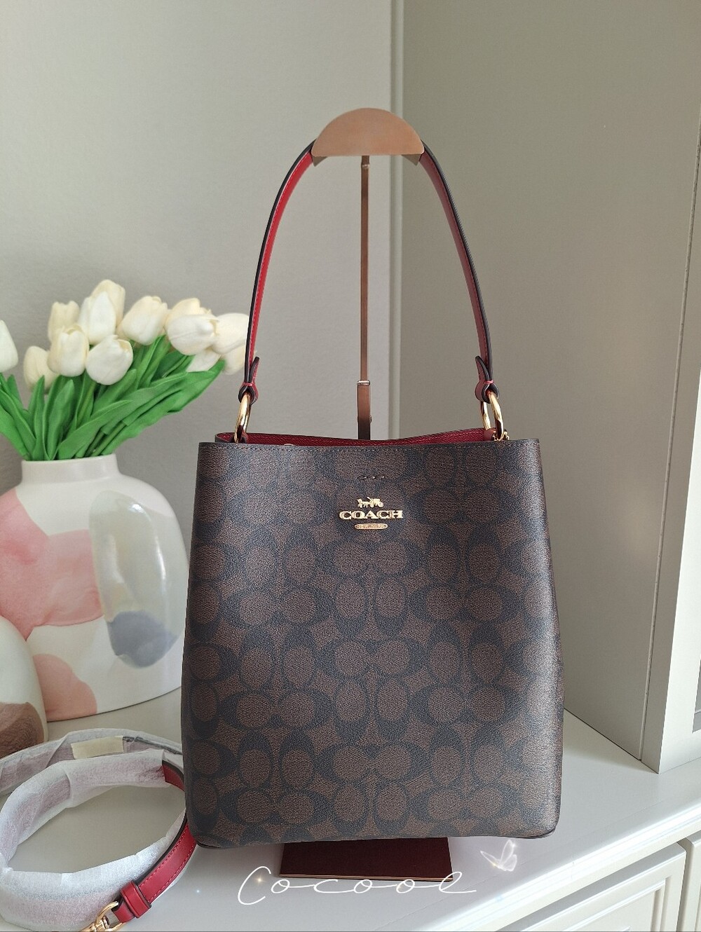 NEW COACH TOWN BUCKET BAG IN SIGNATURE CANVAS 91512 RED